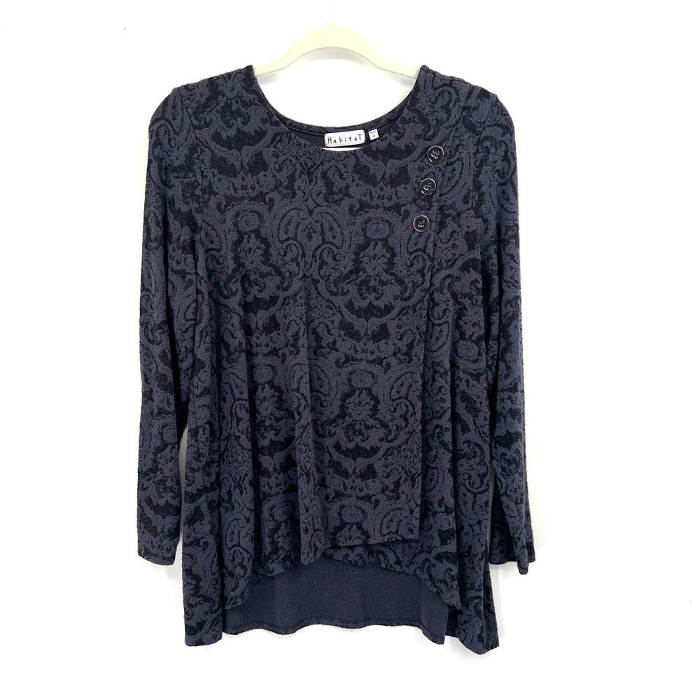 Habitat asymmetrical top jacquard baroque blue lagenlook boho artsy whimsigoth M
